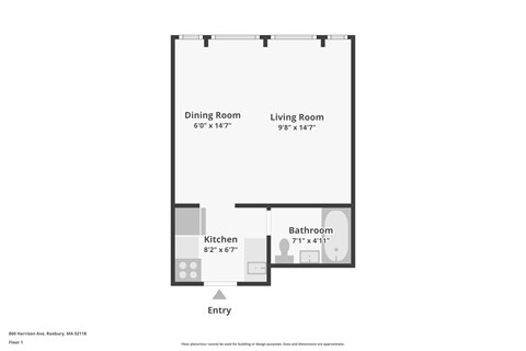 Floor plan for studio, 1 bath, 323 sqft